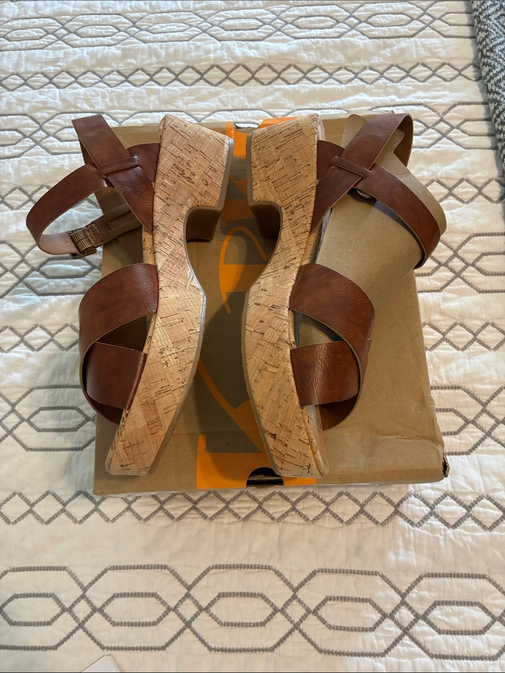 New !!!! Kork-Ease Brown Leather Cork Wedge Sandals - Picture 5 of 11